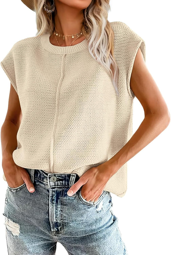 Sweater Vest For Women Cap Sleeve Tops Knit Lightweight Sweaters Xs-XL