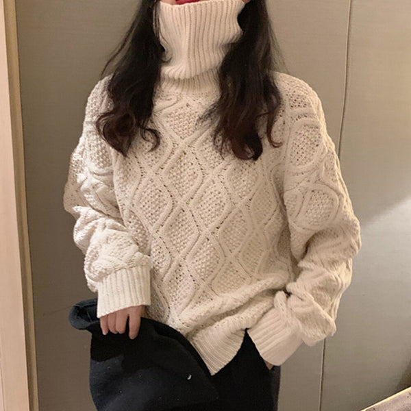 Ani Kang |2024 Women's Knits Sweater Fashion Long Sleeve Round Neck Solid High Collar Pullover Casual Elegant Autumn Winter Women Tops Trend