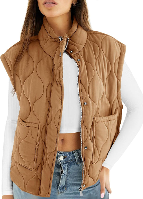 Cicy Bell Womens Quilted Puffer Vest Stand Collar Zip Up Winter Lightweight Padded Gilet Outerwear