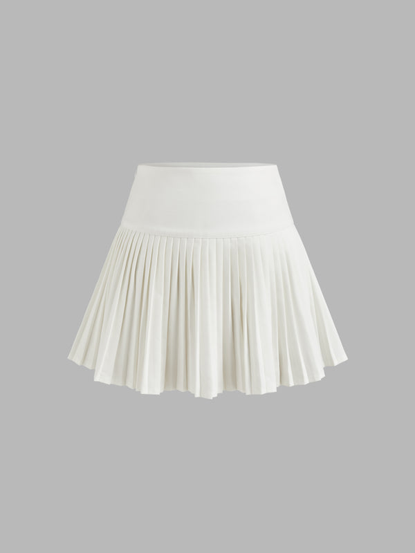 Mid Rise Solid Pleated Mini Skirt