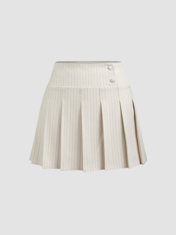 Woven High Rise Striped Pleated Mini Skirt